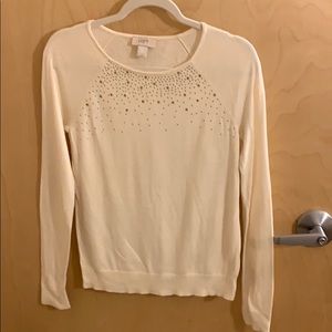 The Loft Creme Sparkle Crewneck Sweater